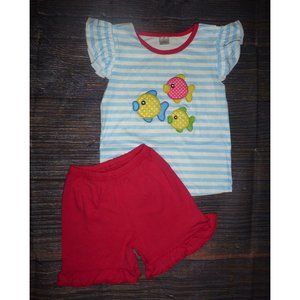 Boutique Fish Shirt Ruffle Shorts Girls Outfit Set